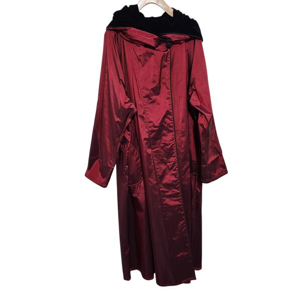 Vtg Plus Size Set 1X Reversible Velvet Coat Hooded Black Red Matching Purse - Picture 13 of 14